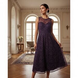 Donna Karan Purple Lace Embroidered Dress – Size 4 – NWT  Subtle Sequin Sparkle